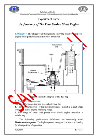 Performance of the four strokes diesel engine | PDF