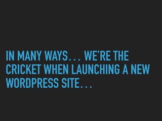 IN MANY WAYS… WE’RE THE
CRICKET WHEN LAUNCHING A NEW
WORDPRESS SITE…
 