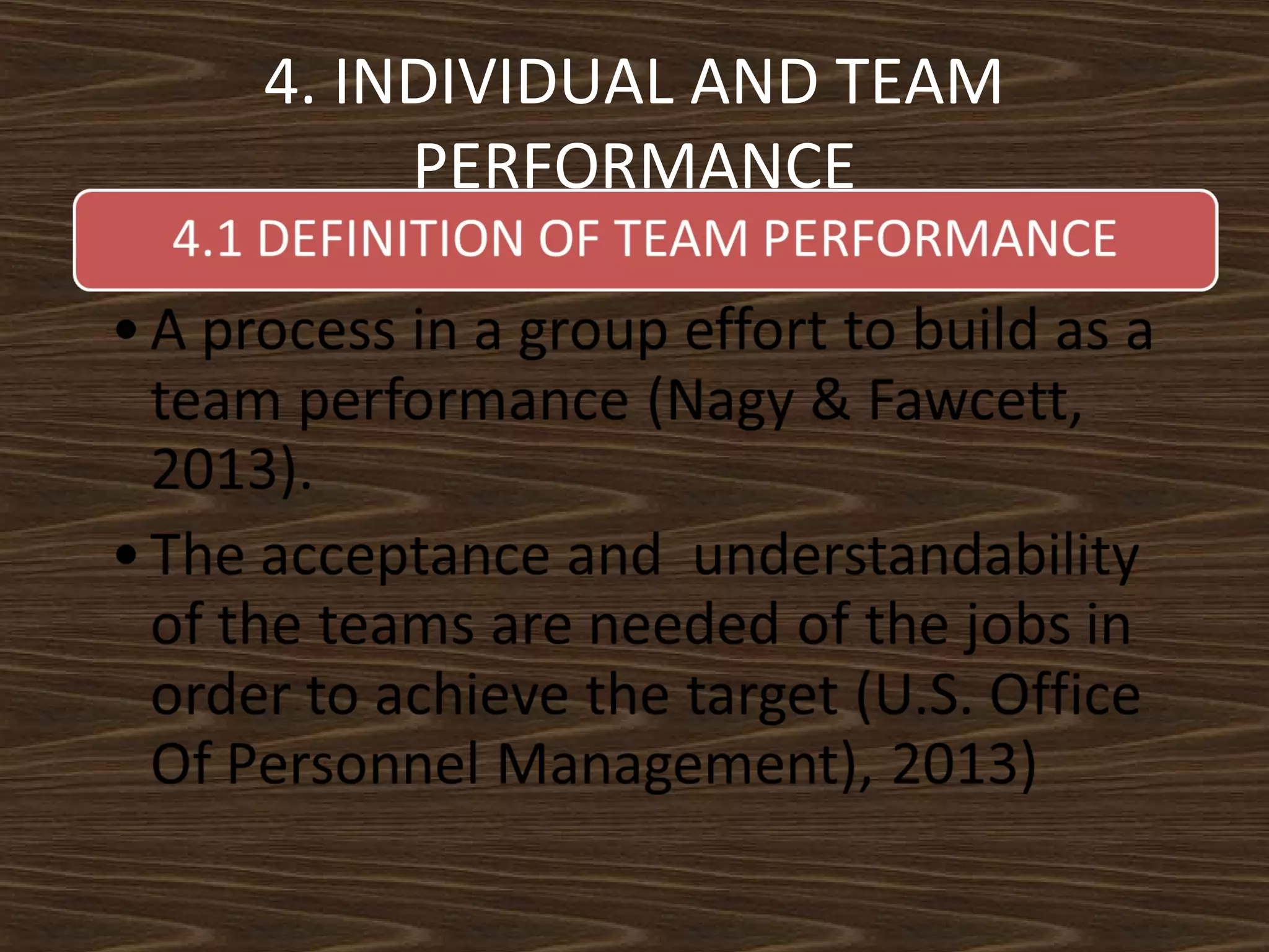 4. INDIVIDUAL AND TEAM
PERFORMANCE

 
