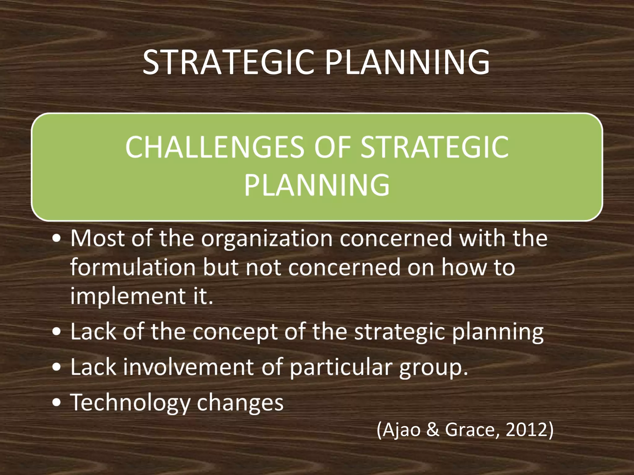 STRATEGIC PLANNING

(Ajao & Grace, 2012)

 