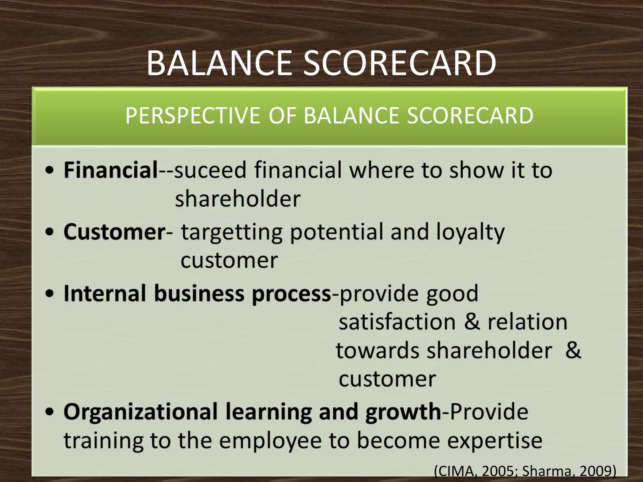 BALANCE SCORECARD

(CIMA, 2005; Sharma, 2009)

 
