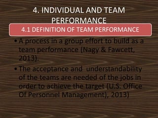 4. INDIVIDUAL AND TEAM
PERFORMANCE

 