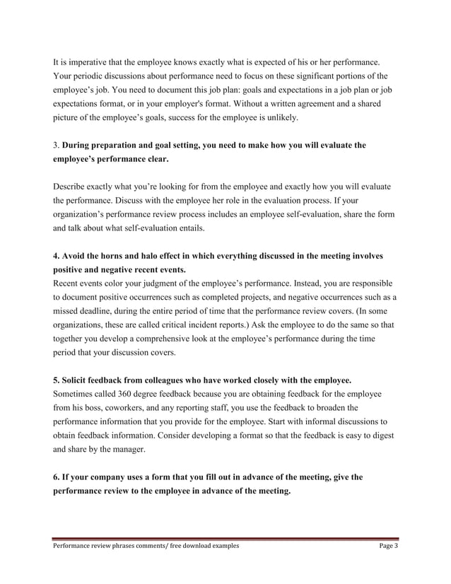 Performance review example phrases | PDF
