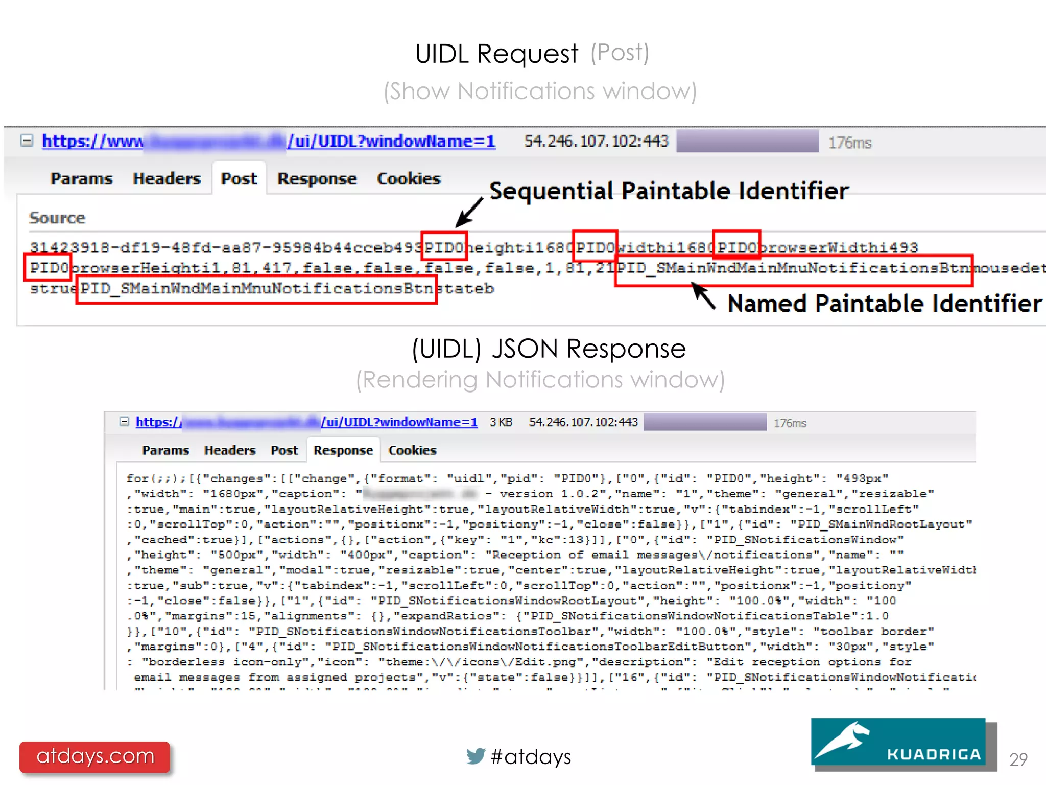 UIDL Request (Post)
               (Show Notifications window)




                 (UIDL) JSON Response
             (Rendering Notifications window)




atdays.com              #atdays                 29
 