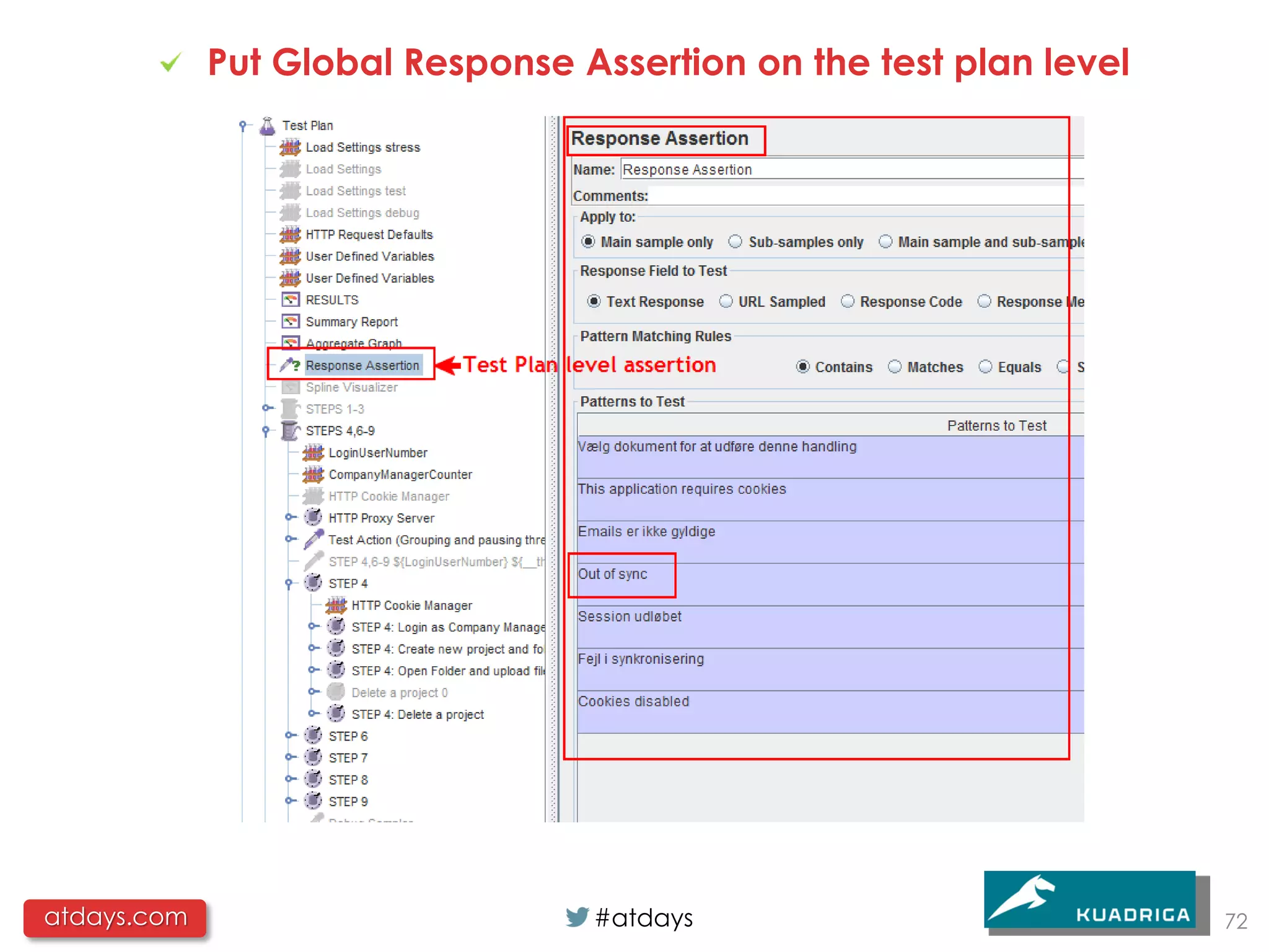 Put Global Response Assertion on the test plan level




atdays.com                        #atdays                           72
 