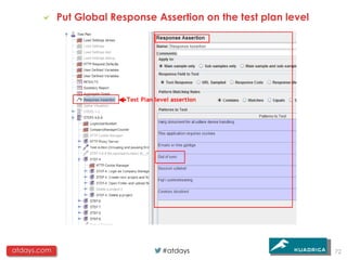Put Global Response Assertion on the test plan level




atdays.com                        #atdays                           72
 