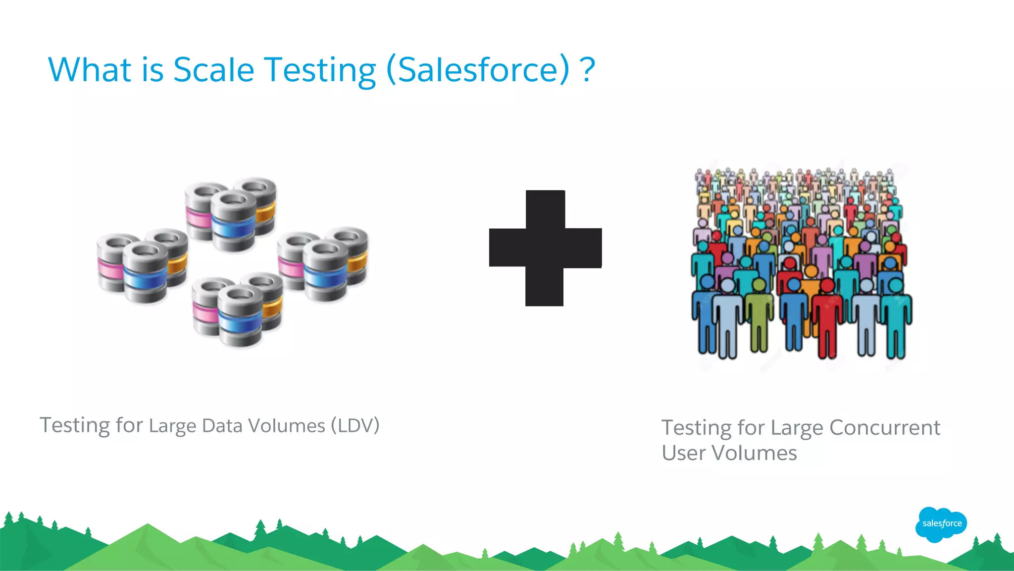 What is Scale Testing (Salesforce) ?
Testing for Large Data Volumes (LDV) Testing for Large Concurrent
User Volumes
6
 