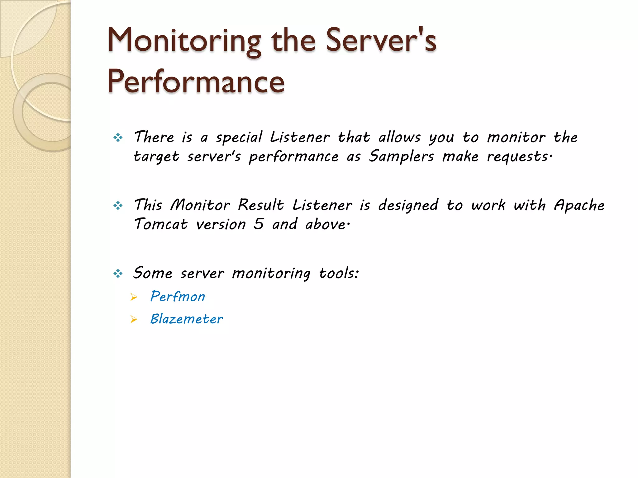 Timers
45www.jmeter4u.com | Email: jmeter4u@gmail.com | Skype: jmeter.experts
 Allow JMeter to delay between each request that a thread makes.
 Think Time is used for emulating real-life visitors/users.
 The following list consists of all the Timers JMeter provides:
Timers
Constant Timer
Uniform Random Timer
Gaussian Random Timer
Synchronizing Timer
Constant Throughput Timer
Poisson Timer
 