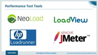SOFTWARE TESTING COURSES www.edureka.co/software-testing-certification-courses
Performance Test Tools
 