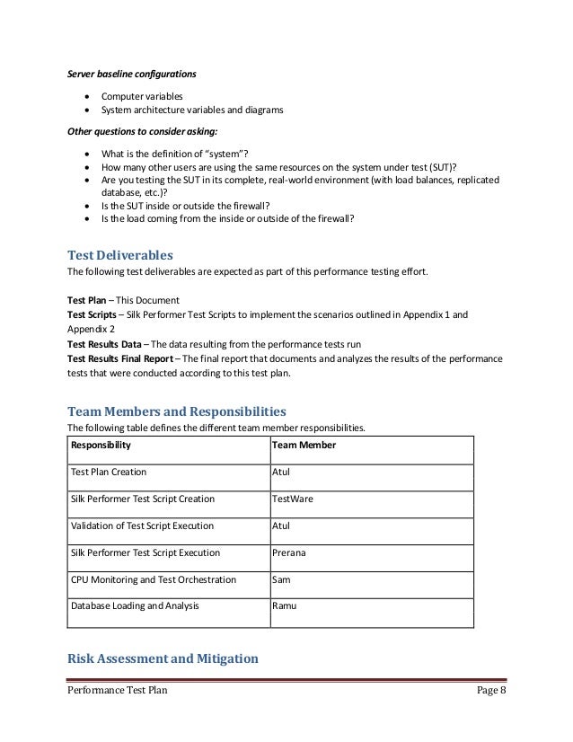 server test plan template performance test plan sample 1 server test plan template performance test plan sample 1