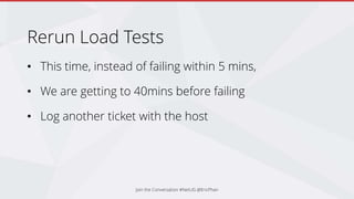 Rerun Load Tests
• This time, instead of failing within 5 mins,
• We are getting to 40mins before failing
• Log another ticket with the host
Join the Conversation #NetUG @EricPhan
 