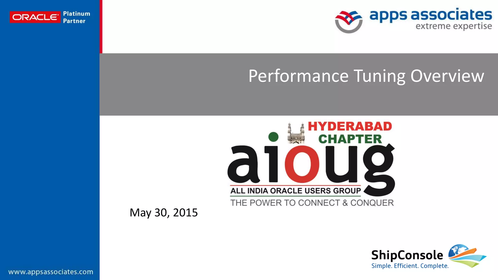 © Copyright 2015. Apps Associates LLC. 1
Performance Tuning Overview
May 30, 2015
 