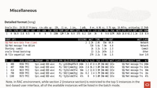 Miscellaneous
Detailed format (long)
Note. in RAC environment, while section 2 (instance section) is restricted to the top 5 instances in the
text-based user interface, all of the available instances will be listed in the batch mode.
 