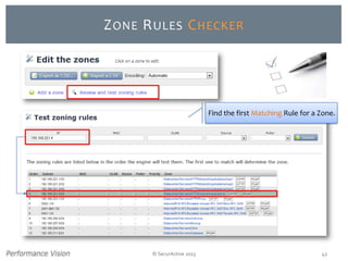 © SecurActive 2013 42
ZONE RULES CHECKER
Find the first Matching Rule for a Zone.
 