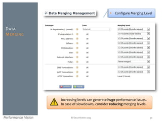 © SecurActive 2013
DATA
MERGING
50
Increasing levels can generate huge performance issues.
In case of slowdowns, consider reducing merging levels.
 Configure Merging Level
 