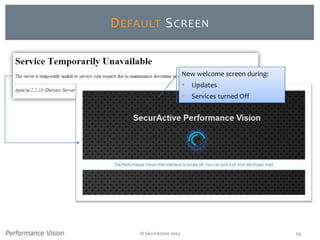 © SecurActive 2013 59
DEFAULT SCREEN
New welcome screen during:
 Updates
 Services turned Off
 
