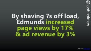@joshholmes
By shaving 7s off load,
Edmunds increased
page views by 17%
& ad revenue by 3%
Source: HubSpot
 