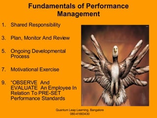 Fundamentals of Performance Management Shared Responsibility Plan, Monitor And Review Ongoing Developmental Process  Motivational Exercise “ OBSERVE  And  EVALUATE  An Employee In Relation To PRE-SET  Performance Standards 