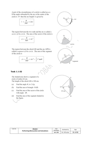 Code No. Module:
Performing Mensuration and Calculations
Date
Developed
Developed by Page
April, 2009 Mr. LRTEscobar 81 of 89
Task 1.1-32
 