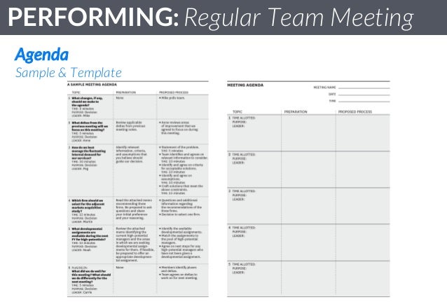 team standards performing regular team meetings agenda for team meeting