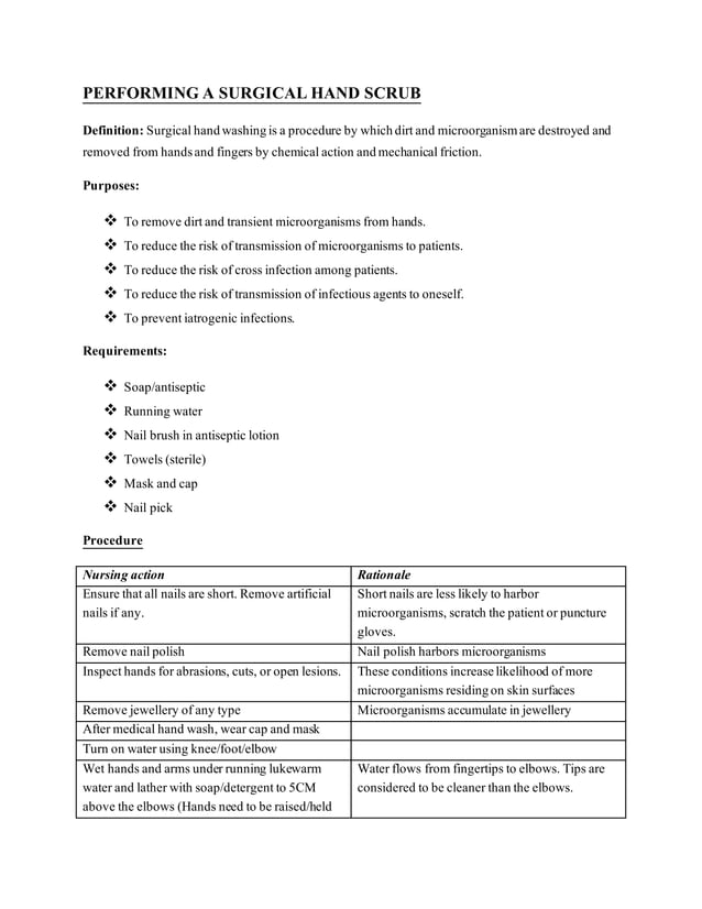 Performing a surgical hand scrub | PDF