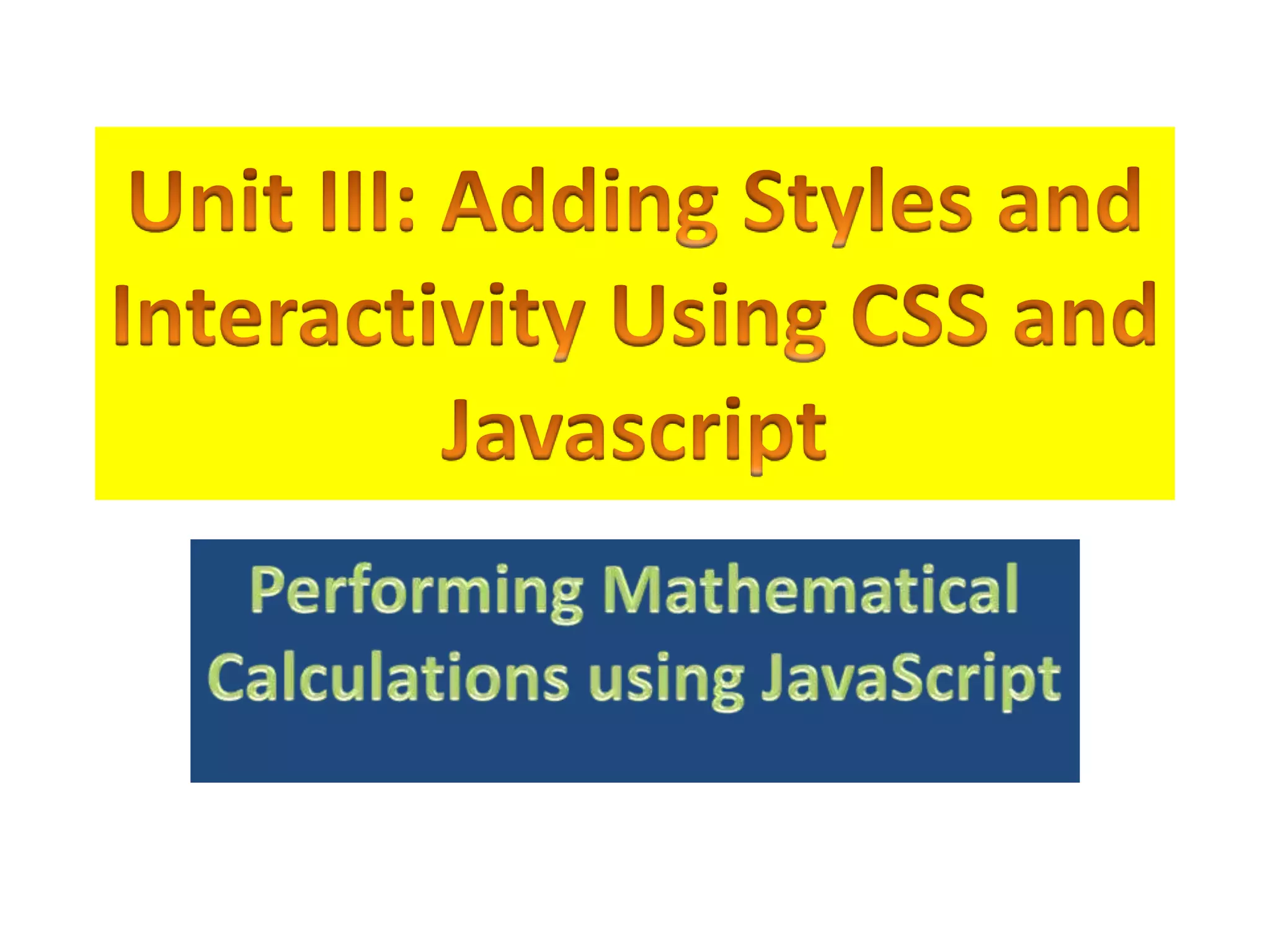 Performing calculations using java script | PPT