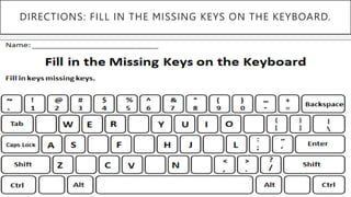 DIRECTIONS: FILL IN THE MISSING KEYS ON THE KEYBOARD.
 