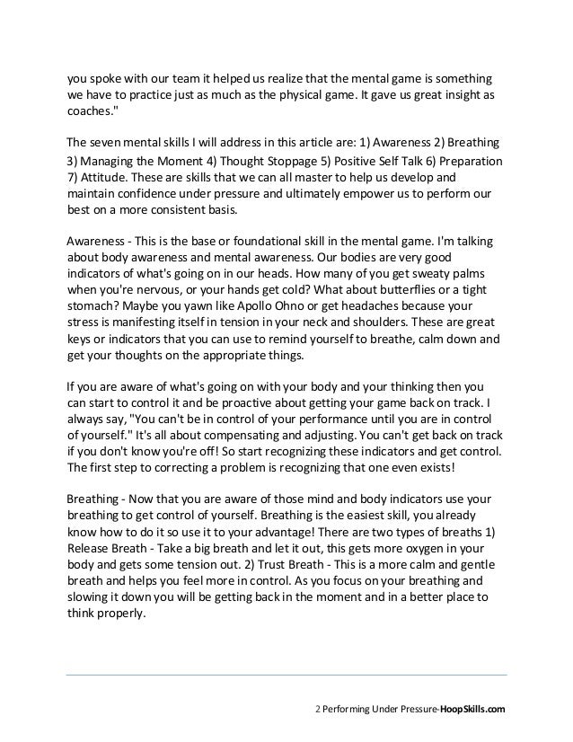 Performing in Basketball under pressure