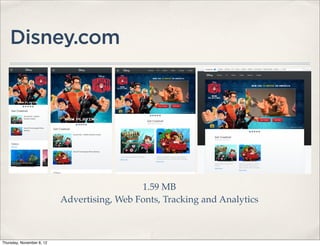 Disney.com




                                             1.59 MB
                           Advertising, Web Fonts, Tracking and Analytics



Thursday, November 8, 12
 