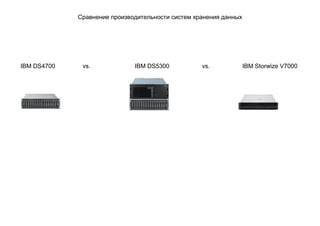 Сравнение производительности систем хранения данных




IBM DS4700    vs.             IBM DS5300           vs.             IBM Storwize V7000
 