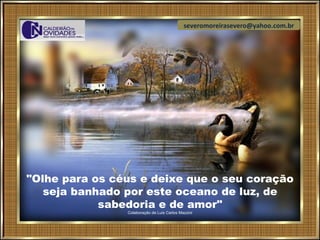 severomoreirasevero@yahoo.com.br




"Olhe para os céus e deixe que o seu coração
   seja banhado por este oceano de luz, de
            sabedoria e de amor"
                Colaboração de Luis Carlos Mazzini
 