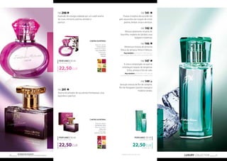 FM 298 
Explosão de energia rodeada por um subtil aroma 
de rosas, osmanto, peónia, sândalo e 
pachuli. 
NOTAS OLFATIVAS: 
Notas de cabeça: 
citrinos, peónia 
Notas de coração: 
rosa, osmanthus 
Notas base: 
patchuli, 
sândalo 
PERFUMES 50 ml 
concentração 20% 
22,50 EUR 
PERFUMES 50 ml 
concentração 20% 
22,50 EUR 
PERFUMES 50 ml 
concentração 20% 
22,50 EUR 
LUXURY COLLECTION 21 Os produtos FM GROUP 
são produtos o 20 riginais da FM GOPRU WORLD 
FM 291 
Aroma encantador de suculentas framboesas, rosa, 
baunilha e patchuli. 
NOTAS OLFATIVAS: 
Notas de cabeça: 
framboesa, líchia 
Notas de coração: 
frésia, rosa 
Notas base: 
patchuli, baunilha 
450,00 EUR/1 l 
450,00 EUR/1 l 
FM 141 
Pureza cristalina dos acordes de 
gelo aquecidos por toques de romã, 
peónia, âmbar cinza e almíscar. 
FM 142 
Mistura altamente viciante de 
baunilha, madeira de sândalo, rosa 
búlgara e tuberosa. 
FM 146 
Misteriosa mistura de pimenta 
fresca da Jamaica, frésia e hibiscos. 
Peça também: gel de banho (146e), bálsamo 
para o corpo (146m*) ,deo roll-on perfumado (146t) 
FM 147 
A única composição na qual se 
entrelaçam toques de tangerina, 
líchia, ameixa e lírio do vale. 
Peça também: gel de banho (147e), deo roll 
-on perfumado (147t), perfume para o cabelo (147w) 
FM 149 
Sensual mistura de flor de cerejeira, 
flor de frangipani (jasmim-manga) e 
madeira tanaka. 
450,00 EUR/1 l 
* disponível até rotura de stock 
 