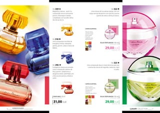 FM 359 
Magnética, intensa - assim é a 
composição única e sensual de 
jasmim, heliotrópio e âmbar, 
completada com acordes refina-dos 
de raiz de íris. 
FM 318 
Uma composição leve feita de 
energética menta, inebriante 
peónia, jasmim, cedro e resina de 
ládano. 
FM 296 
A elegância clássica encontrada 
numa composição sublime de 
lírios, jasmim, cardamomo e 
tangerina verde, sublinhada com 
a frescura de opúncia, oliveira e 
cedro. 
PERFUMES 50 ml 
concentração 20% 
31,00 EUR 
FM 322 
Uma mistura de suculenta toranja, com um 
toque sensual de jasmim com jacinto e aroma 
quente de cedro e almíscar branco. 
ÁGUA PERFUMADA 100 ml 
concentração 16% 
29,00 EUR 
290,00 EUR/1 l 
ÁGUA PERFUMADA 100 ml 
concentração 16% 
29,00 EUR 
LUXURY COLLECTION 17 Os produtos FM GROUP 
são produtos o 16 riginais da FM GOPRU WORLD 
620,00 EUR/1 l 
FM 323 
Uma composição doce e muito feminina que une 
o aroma da rosa ao da magnólia, melancia, maçã 
e cedro. 
NOTAS OLFATIVAS: 
Notas de cabeça: 
marmelo, toranja 
Notas de coração: 
jasmin, jacinto 
Notas base: 
madeira de cedro, 
almíscar branco 
290,00 EUR/1 l 
NOTAS OLFATIVAS: 
Notas de cabeça: 
maçã, melancia, líchia 
Notas de coração: 
magnólia, rosa 
Notas base: 
madeira de cedro, almíscar 
 