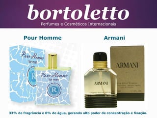 Perfumes e Cosméticos Internacionais

Pour Homme

Armani

33% de fragrância e 0% de água, gerando alto poder de concentração e fixação.

 