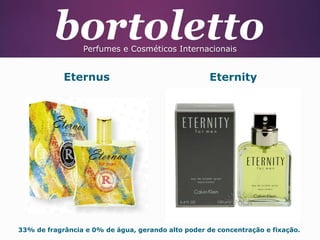 Perfumes e Cosméticos Internacionais

Eternus

Eternity

33% de fragrância e 0% de água, gerando alto poder de concentração e fixação.

 