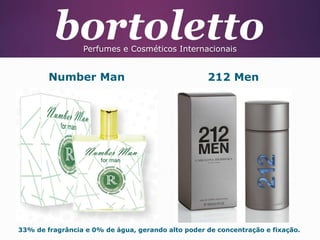 Perfumes e Cosméticos Internacionais

Number Man

212 Men

33% de fragrância e 0% de água, gerando alto poder de concentração e fixação.

 