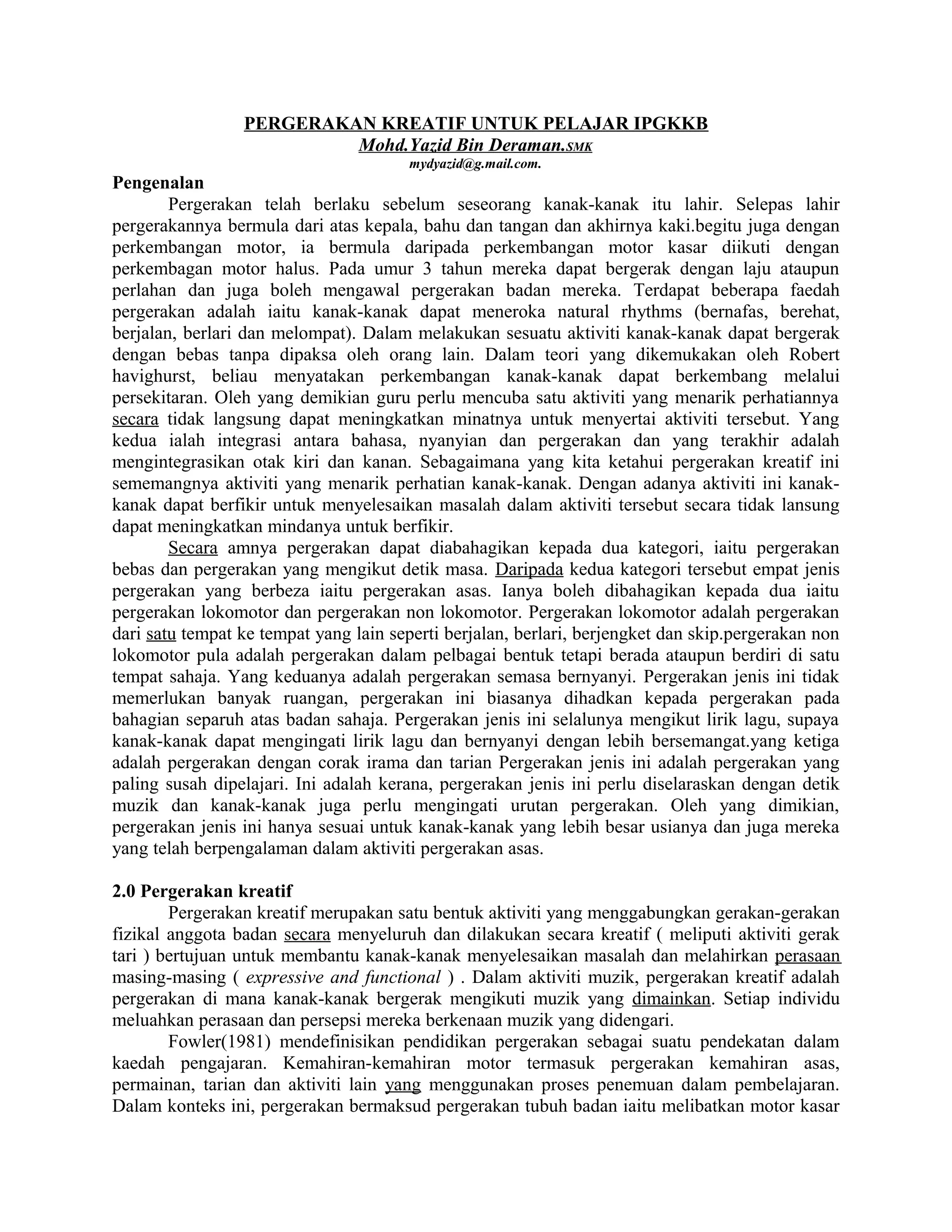 Pergerakan kreatif untuk pelajar ipgkkb | DOC