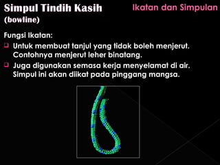 Fungsi Ikatan:
 Untuk membuat tanjul yang tidak boleh menjerut.
  Contohnya menjerut leher binatang.
 Juga digunakan semasa kerja menyelamat di air.
  Simpul ini akan diikat pada pinggang mangsa.
 