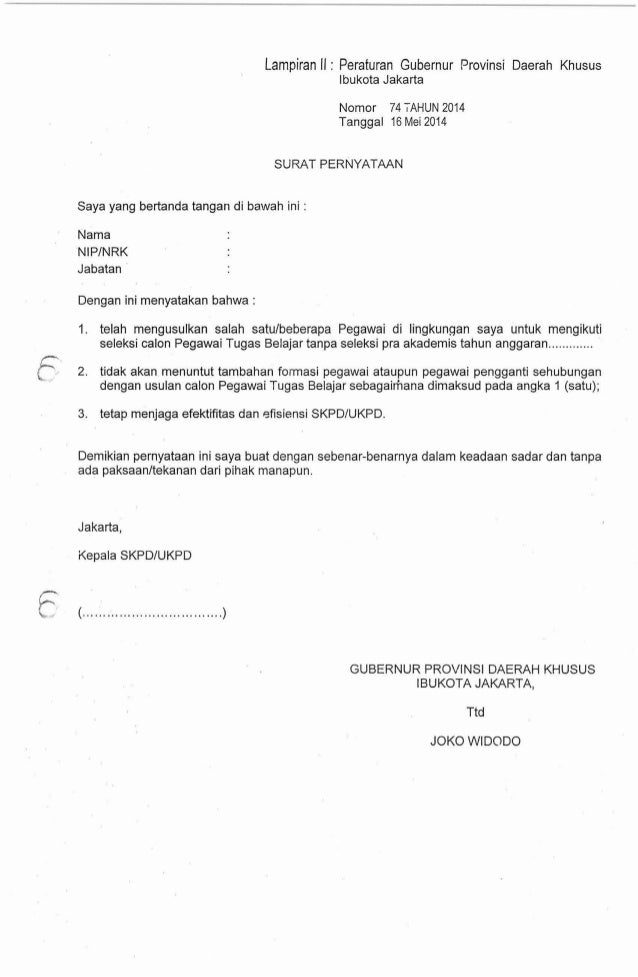 Surat Keterangan Tidak Sedang Menjalani Tugas Belajar Dan Ikatan Dinas
