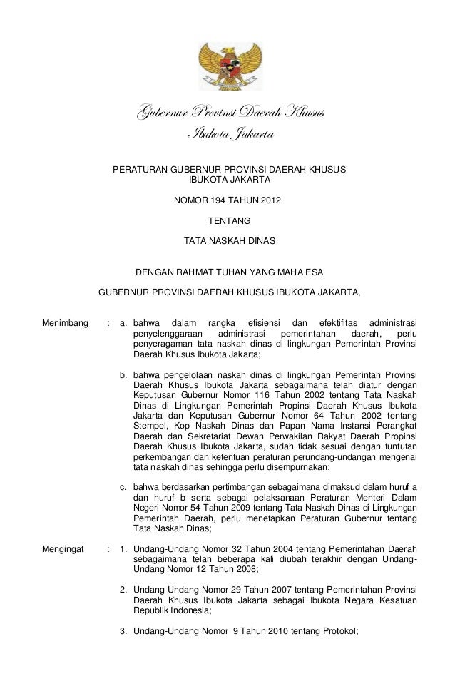 Pergub tata naskah dinas no. 194 tahun 2012