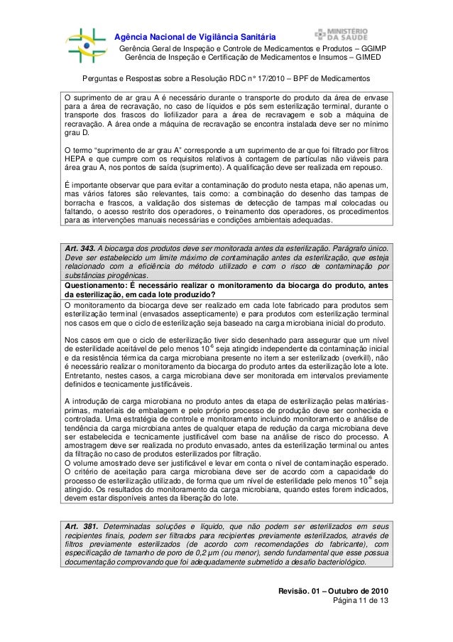 RDC 17 2010 Perguntas e respostas