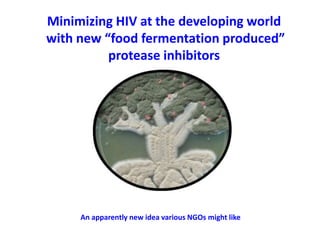 Minimizing HIV at the developing world 
with new “food fermentation produced” 
protease inhibitors 
An apparently new idea various NGOs might like 
 