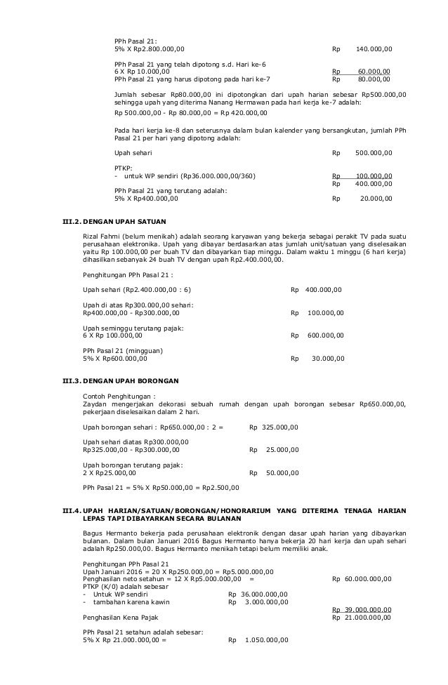 Contoh Soal Pph Pasal 21 Upah Harian