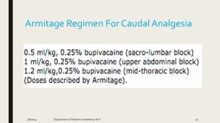 Armitage Regimen For CaudalAnalgesia
2/8/2019 Department of PediatricAnesthesia, KCH 51
 