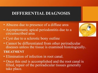 RADICULAR CYST
(CYSTIC APICAL PERIODONTITIS)
Cyst is a closed cavity or sac internally lined with
epithelium, the centre o...
