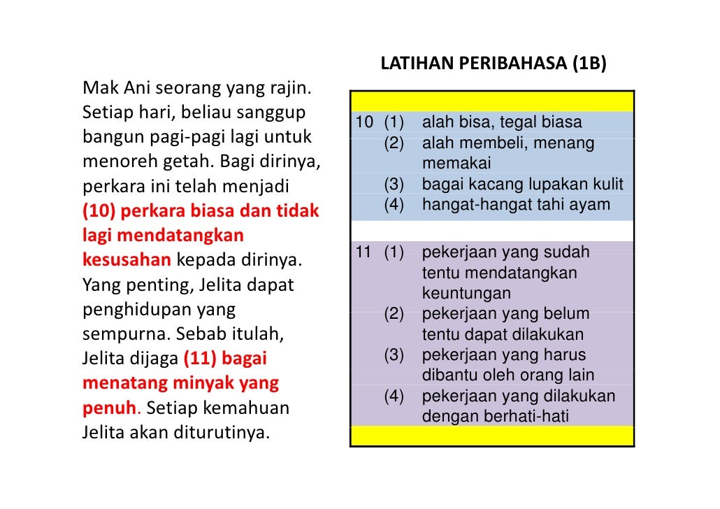 Latihan Bahasa Melayu Psle Peribahasa 01