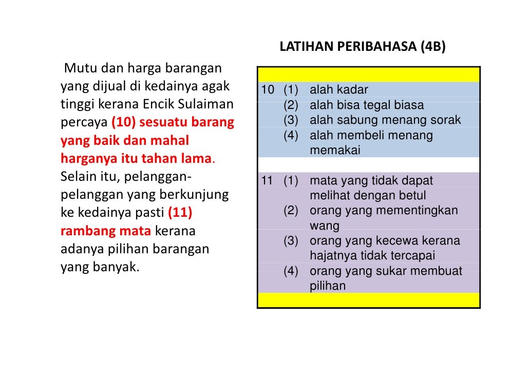 Latihan Bahasa Melayu Psle Peribahasa 04