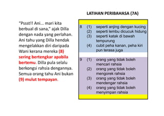 LATIHAN PERIBAHASA (7A)

“Pssst!! Ani... mari kita 
                                8   (1)   seperti anjing dengan kucing...