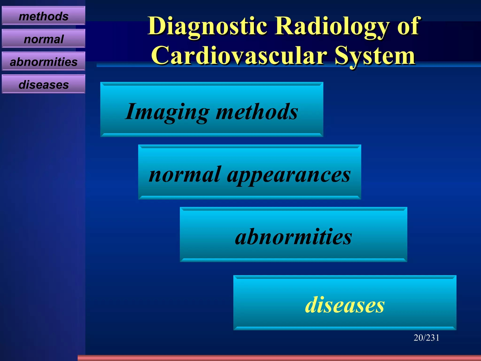 Diagnostic Radiology of Cardiovascular System /231 Imaging methods normal appearances abnormities diseases methods normal abnormities diseases 