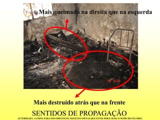 SENTIDOS DE PROPAGAÇÃOMais queimado na direita que na esquerdaMais destruído atrás que na frenteAUTORIZADA A CÓPIA PARA FINS DIDÁTICOS. SOLICITO APENAS QUE ENVIE POR E-MAIL O NOME DO USUÁRIO.  
